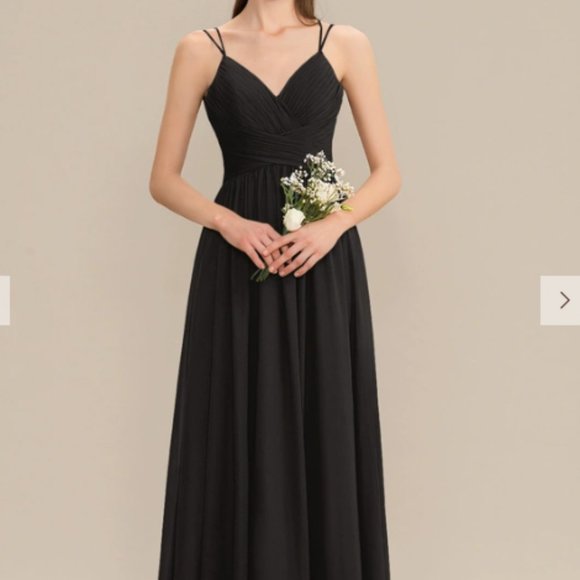 JJs House A-Line V-Neck Floor Length Chiffon with Lace back Bridesmaid Dress - Picture 2 of 8